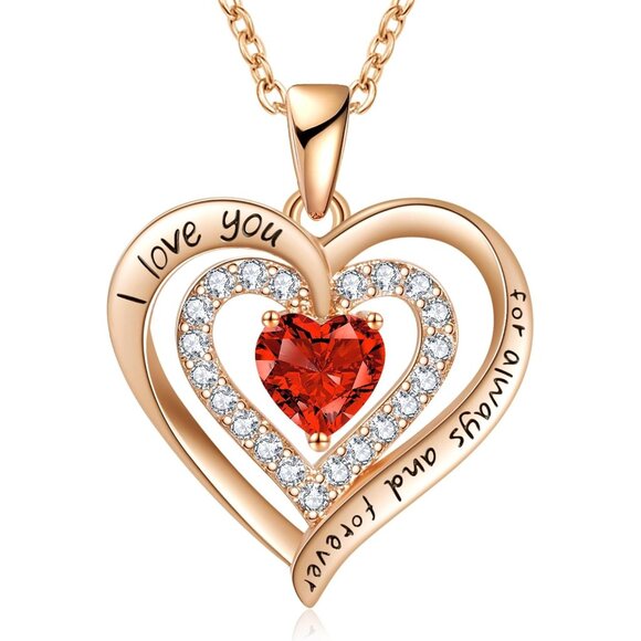 Sterling Silver Double Heart Birthstone Necklace for Women Gift-Ready